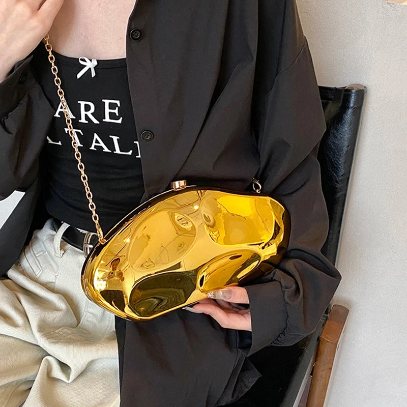 Acrylic Evening Clutch Purse for Women 2024 Fashion Metallic Lattice Pattern Bag Box Unique Geometric Handbag for Wedding Party