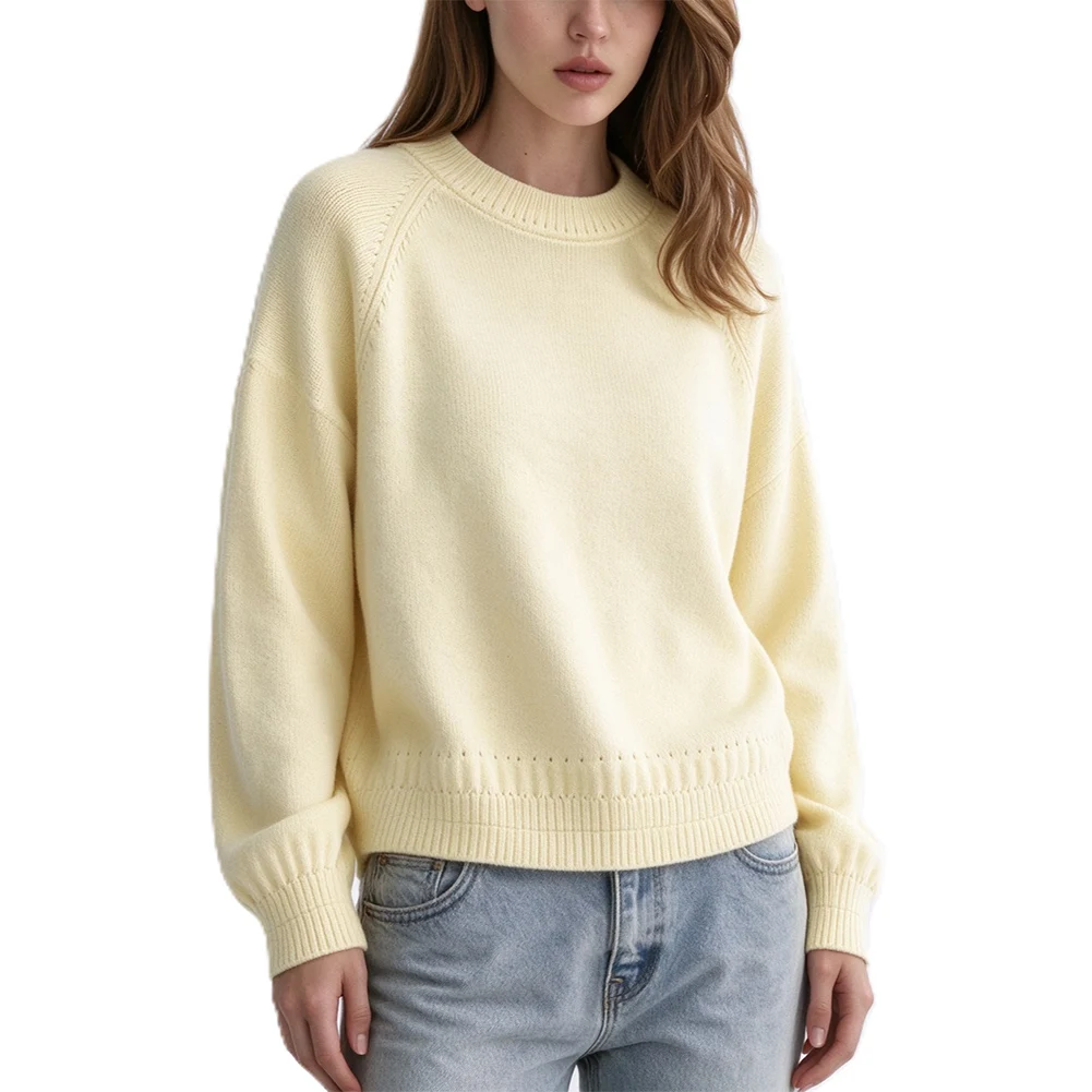 Women Loose Round Neck Thick Knit Pullover Sweater
