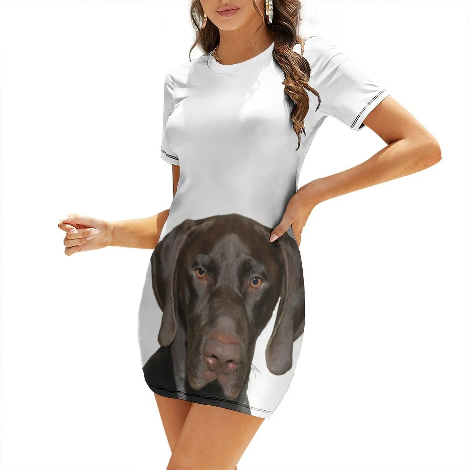 

Glossy Grizzly German Shorthaired Pointer Short Sleeved Dress dresses for womens 2025 summer women's suit