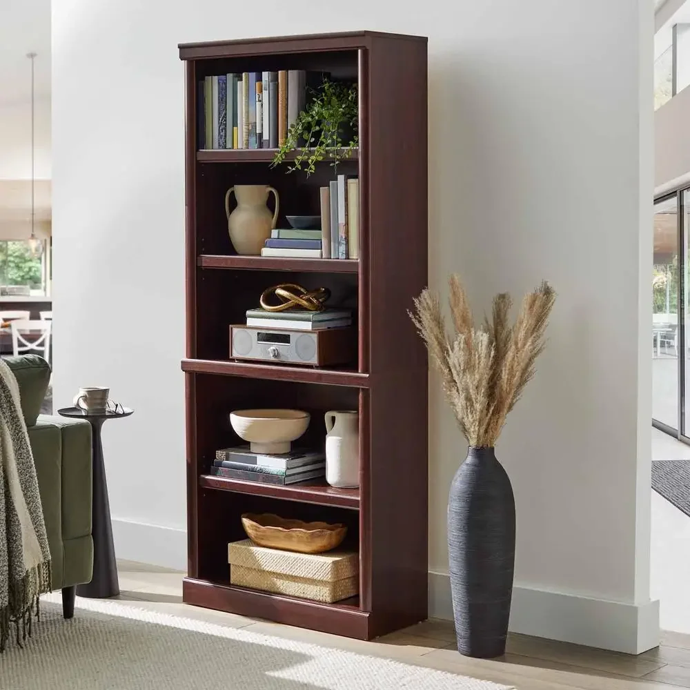 Ashwood Road 5 Shelf Bookcase with Adjustable Shelves Cherry Finish Vertical Library Wood Composite Material Stylish Storage