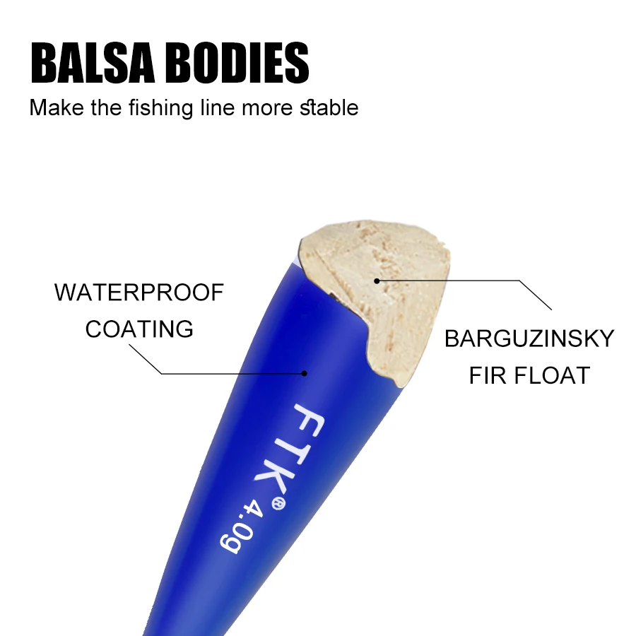 FTK Barguzinsky Fir Float Blue Vertical Buoy 5Pcs Fishing Float Length 13-14.5cm Float Weight 2g-5g For Carp Fishing Accessories