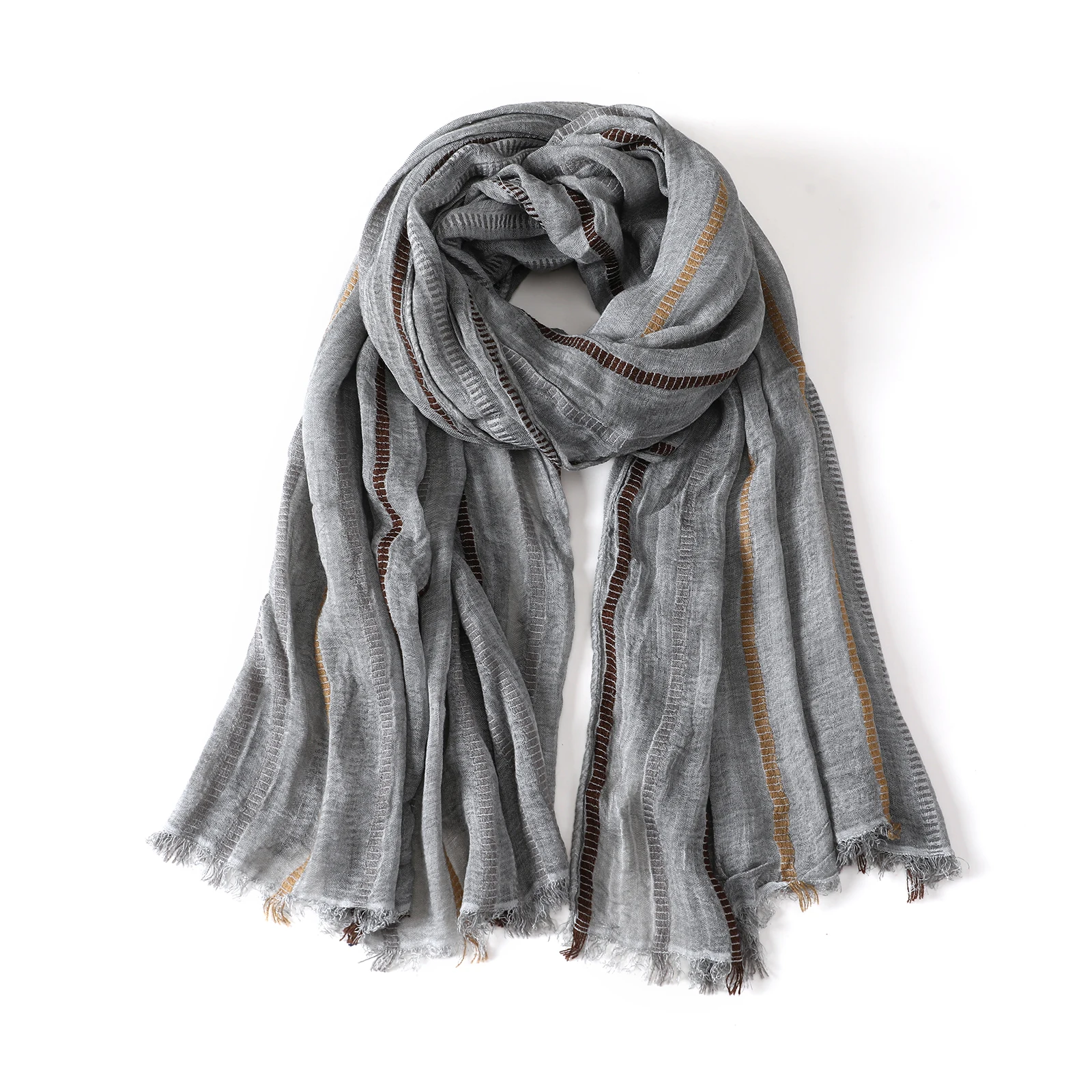 ファッションストライプコットンリネンスカーフ男性女性秋冬黒ネ - Women'S Winter Accessories Set のレビューと価格