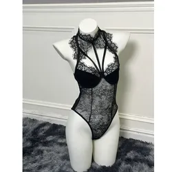 Ellolace Erotic Costume Bodysuit Lace One Piece Tights Elegant Sex Doll See Through Tempt Tulle Body Seamless Sexy Tops