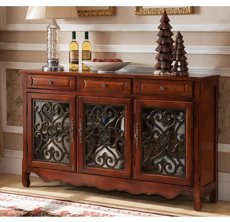 

yj21 Simple American solid wood dining side cabinet European home kitchen storage Nordic restaurant tea cabinet