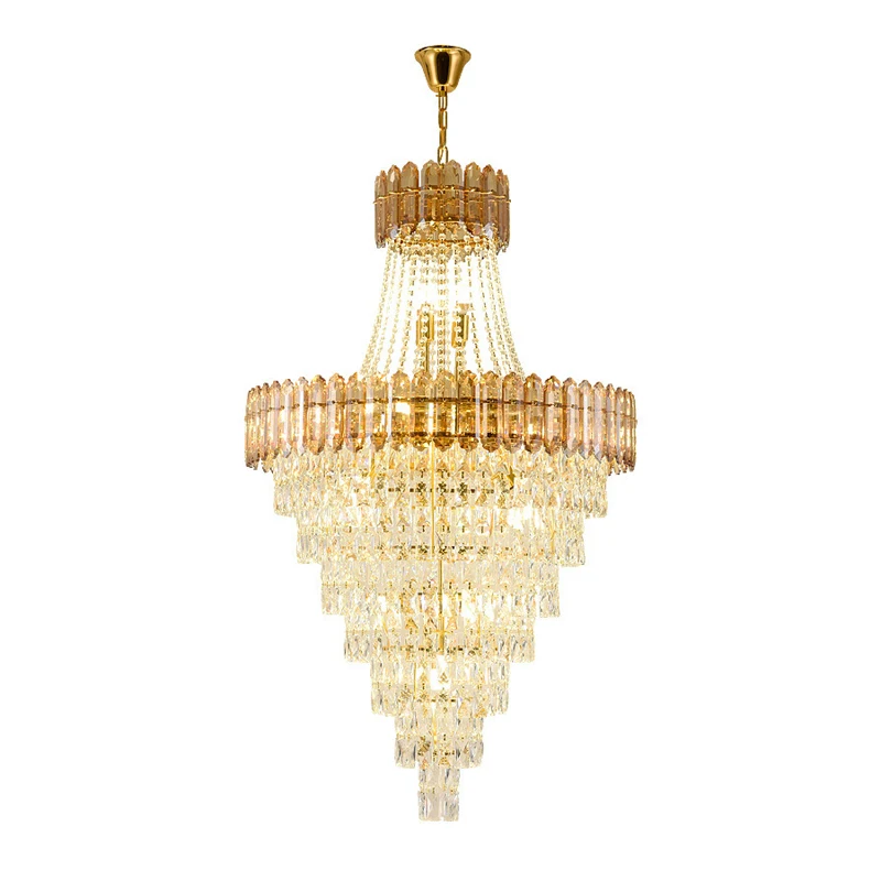 

Villa Decor Dimmable LED Lustre Gold Chandelier Crystal Staircase Ceiling Lights Luxury Home Decor Home Appliance