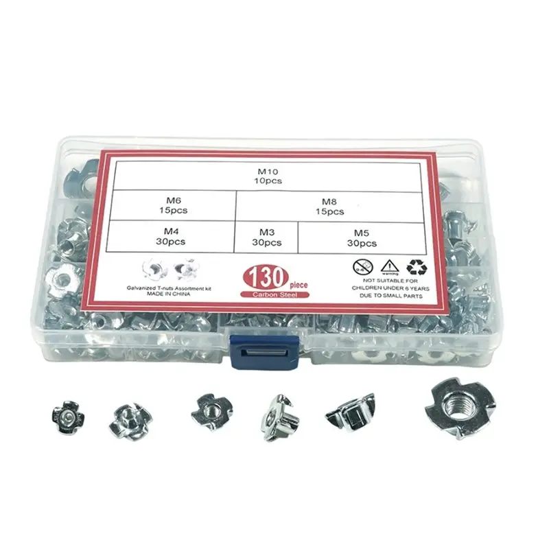 

Набор Т-образных гаек из углеродистой стали AAAN-M3 M5 M6 M8 - 130 штук, с четырьмя зубцами, для дерева, зацепов для скалолазания, мебельных конструкций