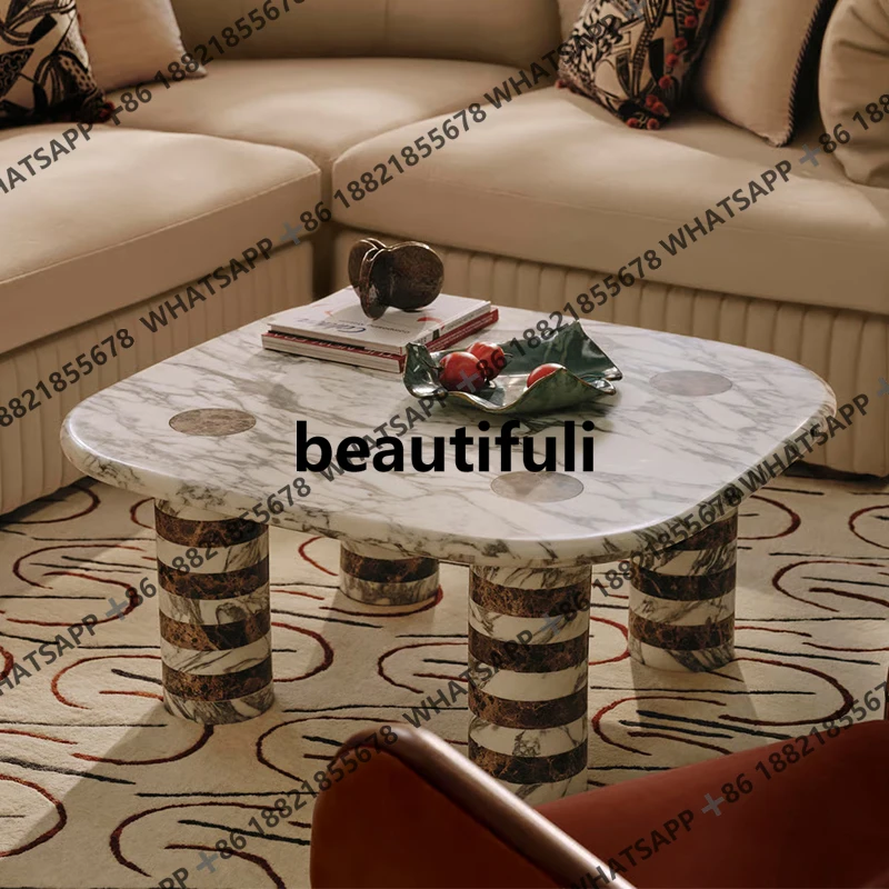 

Italian natural marble coffee table living room coffee table light luxury art square tea table