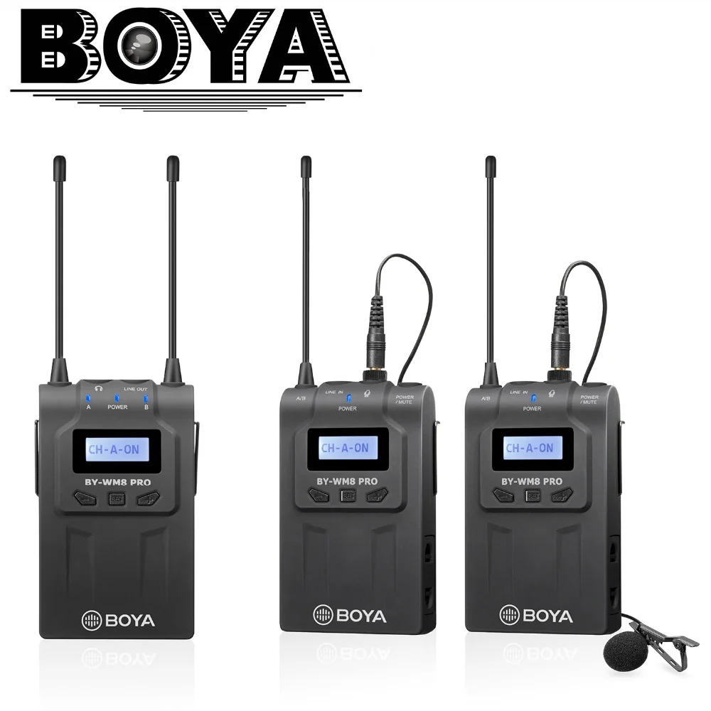 BOYA BY-WM8 Pro-K2 UHF Dual-Channel Lavalier Wireless Microphone System with LCD Screen for Canon Nikon DSLR Camera Camcorder