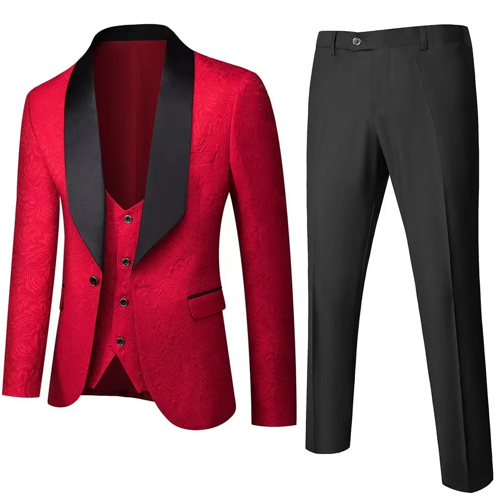 Men Suit Set for Wedding Groom Suit Business 3 Piece Set for Men 2025 Popular Printed Jacket Dress Blazers Coat Trousers Suit