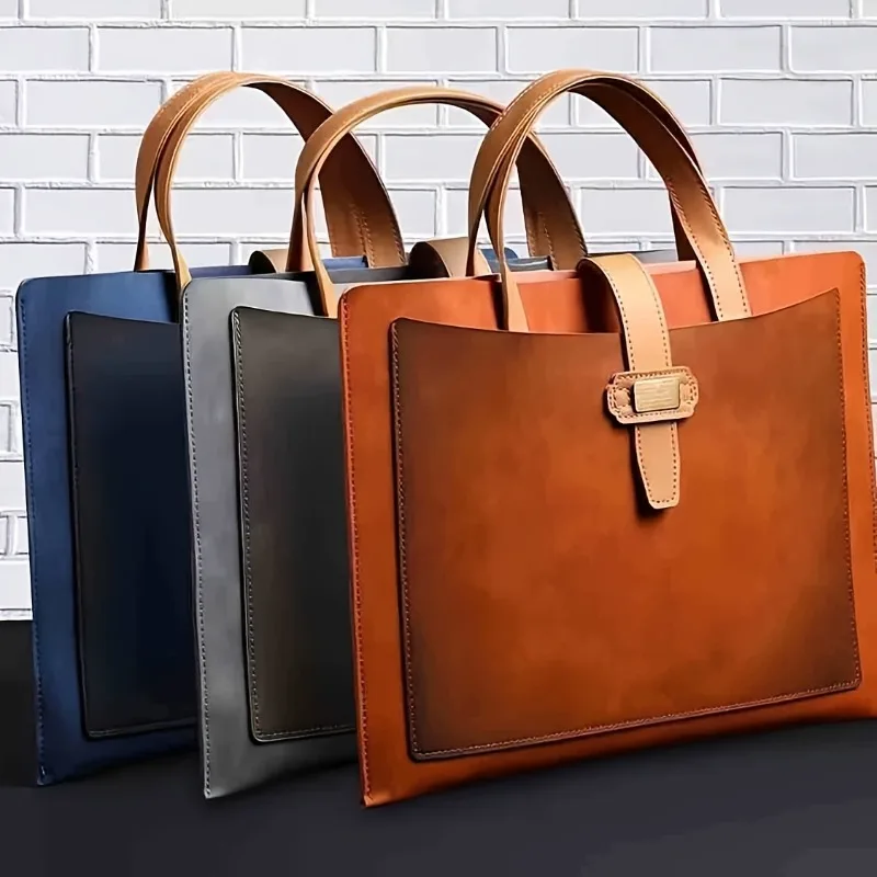 

A4 Portable Office Document Organizer Bag with Buckle Closure Multi-Layer Anti-Loss Design PU Leather Handheld Briefcase