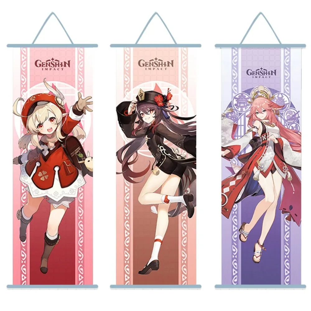Genshin Impact Hutao Ganyu Scroll Canvas Wall Hanging Painting, decoración del hogar, Anime Poster Art Room Decoration Gift