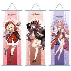 Genshin Impact Hutao Ganyu Scroll Canvas Wall Hanging Painting Home Decor Anime Poster Art Room Decoration Gift