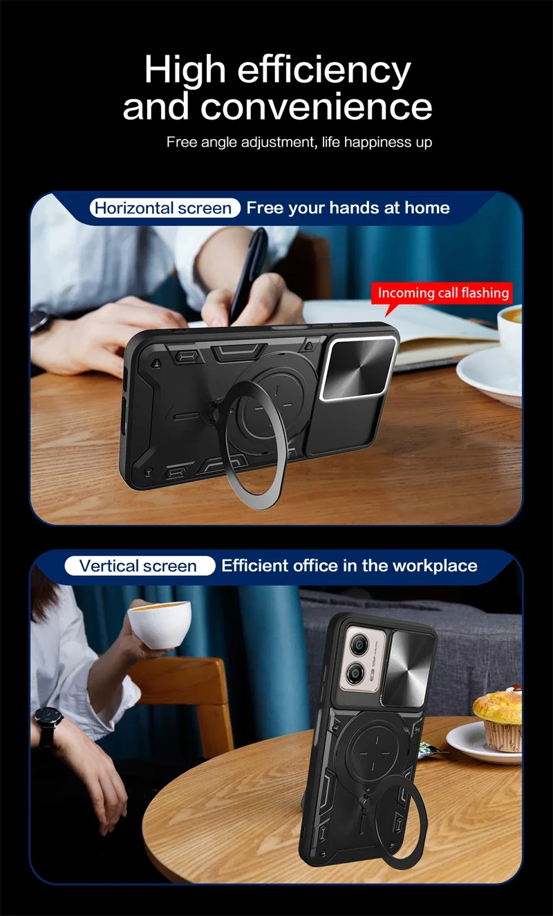 Для Motorola Moto G53 5G чехол автомобильный магнитный кольцевой держатель бронированный чехол для телефона Motorola G13 G23 4G слайд-камера защитная задняя крышка