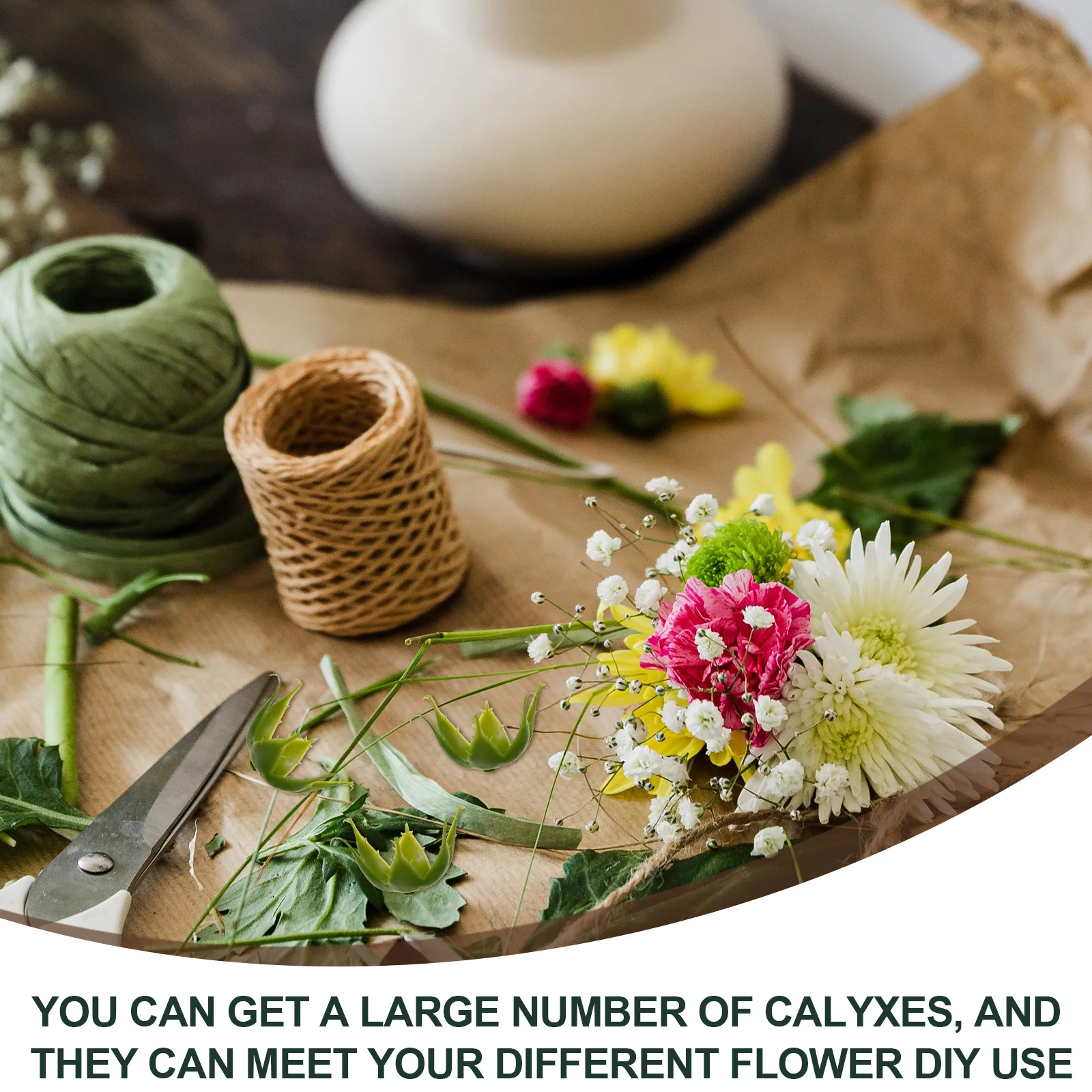 100Pcs Plastic Green Calyxes Lifelike Artificial Flower Sepals DIY Materials Home Decor Artificial Flower Calyxes