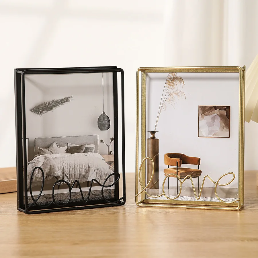 6/7/8inch Photo Frame Metal,Picture Frame Tabletop Display Vertical, Family Picture Display for Office Desk Rectangle with LOVE