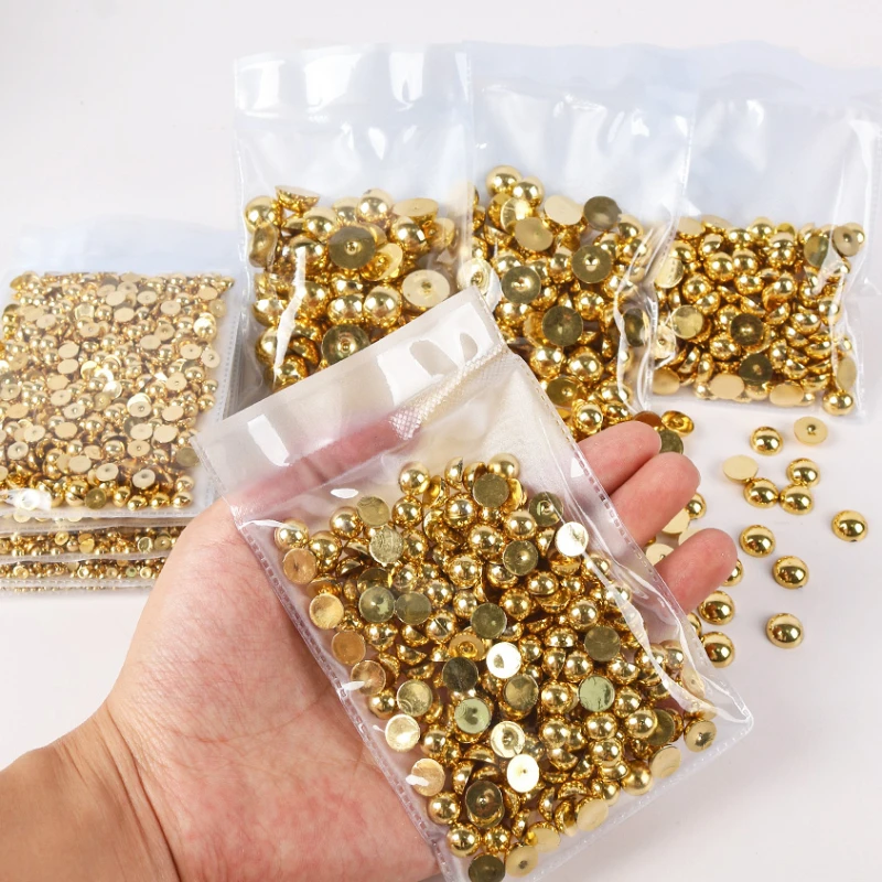 2mm 3mm 4mm 5mm 6mm 8mm Gold Color Half Round FlatBack Pearl Beads Glue On Pearls Stones For Craft DIY Nail Art Decoration