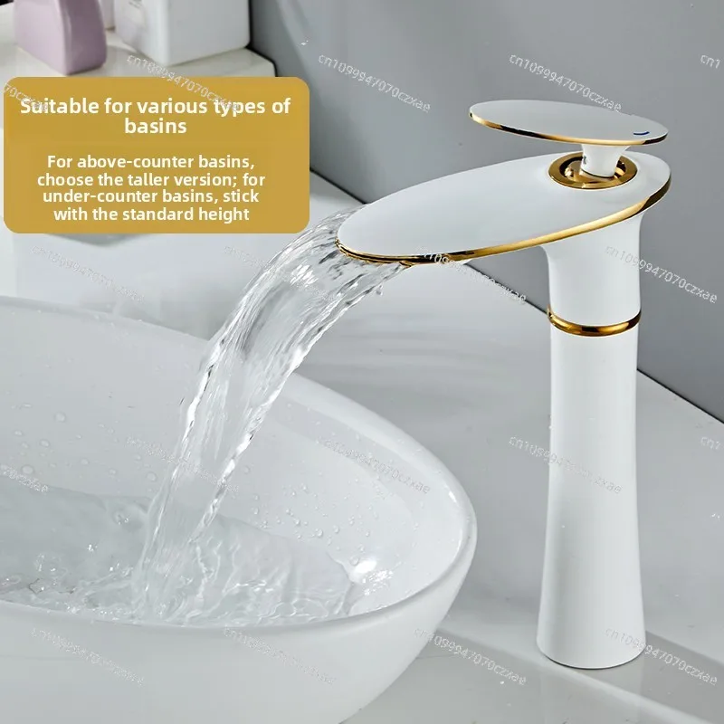 Waterfall Washbasin Faucet, Hot and Cold Hand Wash Toilet Bathroom Cabinet Washbasin All Copper Personality Round