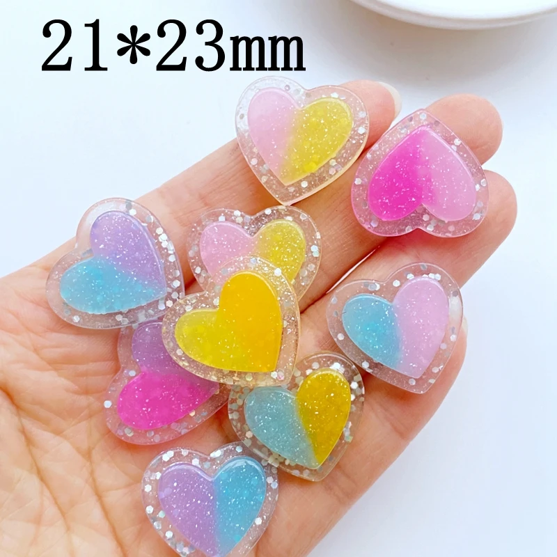 10Pcs New Cute Mini 21*23mm Shiny Heart-Shaped Flat Back Resin Cabochons Scrapbooking DIY Jewelry Craft Decoration Accessorie