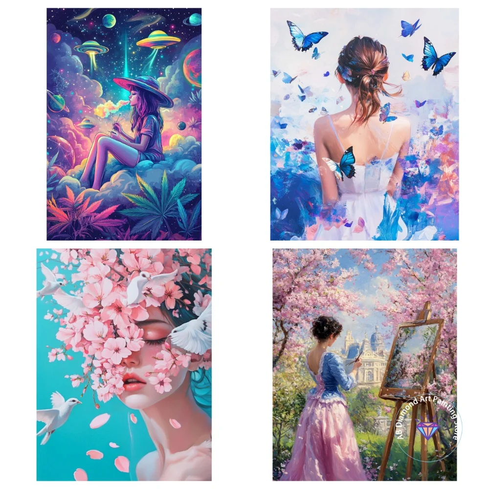 

Colorful Women AB Diamond Painting Kit Square Round Diamond 5D DIY Iron Tower Mosaic Handmade Art Exquisite Gift Home Decor