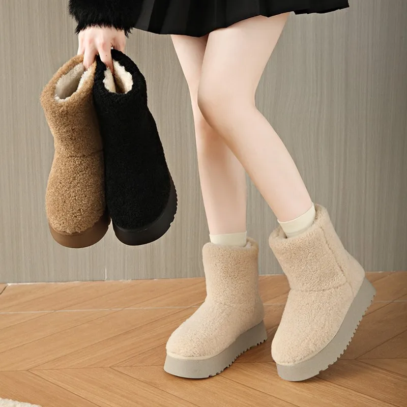 Winter Fur Warm Ankle Snow Boots Cute Short Plush Flat Bottom Non-slip Short Tube Women's Snow Boots Fur Plush Comfort Warm Wome