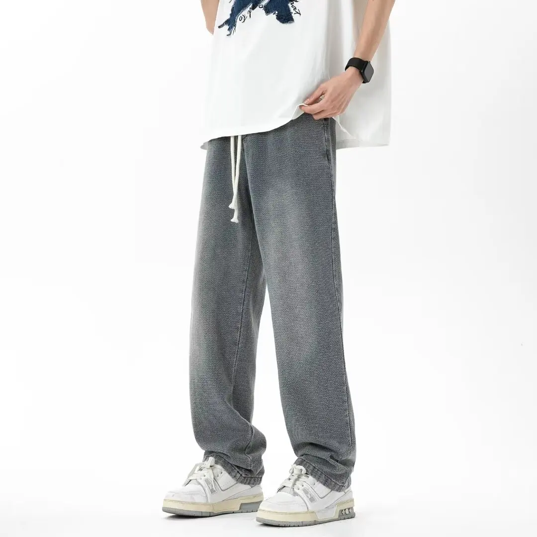 

Spring Autumn plus Size 300 Pou Haome Casual Star Pattern Men's Jeans Loose Fat INS Teenage High Waist Long Pants