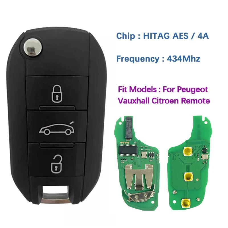 

CN009052 Aftermarket 3 Buttons Smart Remote Key FCC HU83/VA2 4A Chip 433 MHz For 208 2008 508 308 C3 2017-2020