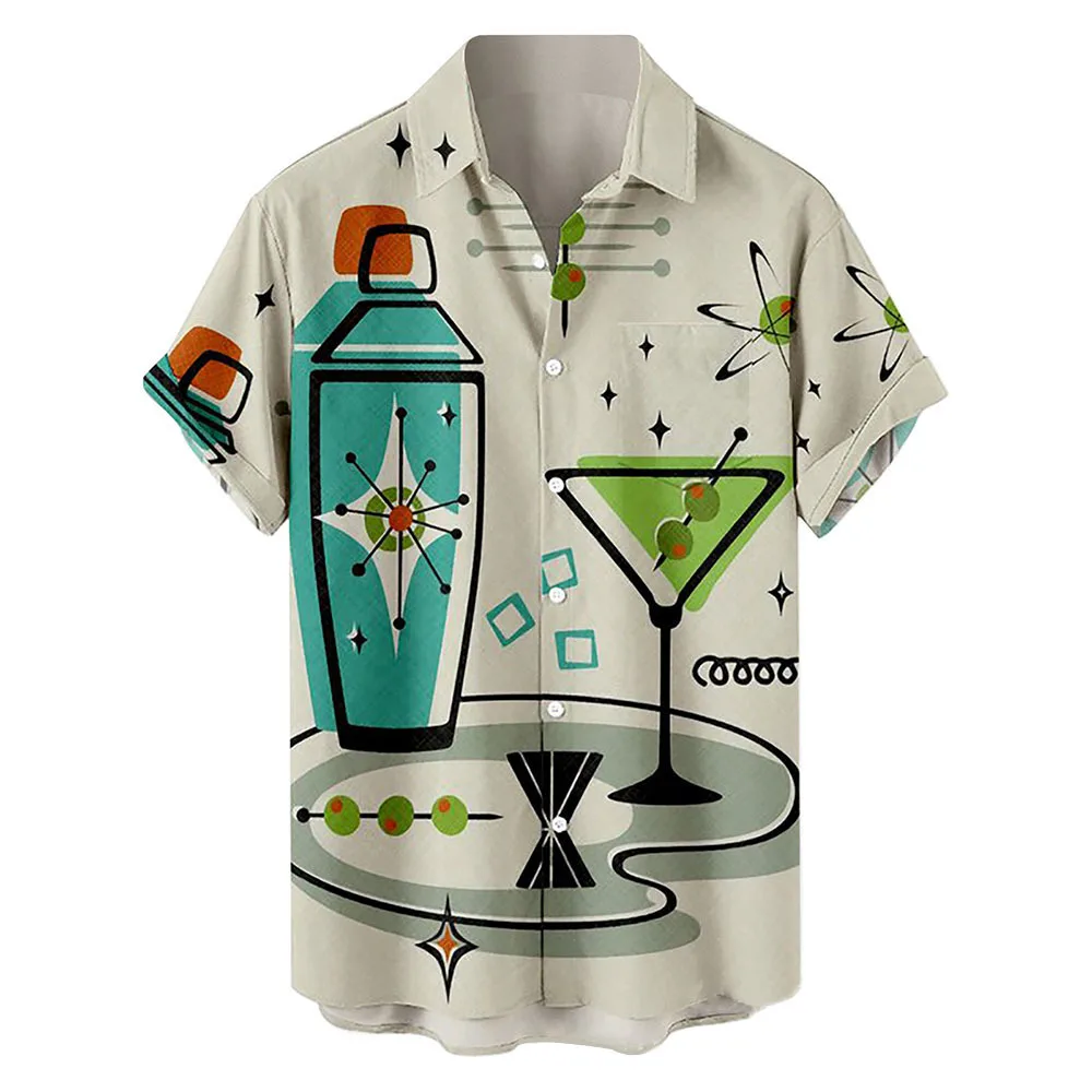 2026 Summer New Hawaii Fashion Vacation Color Printed Casual Collar Short Sleeved Shirt for Men
