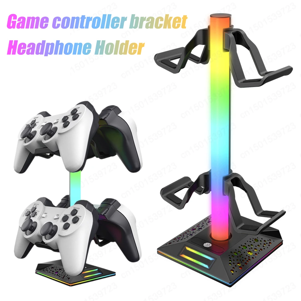 게임 헤드셋 지원 스탠드 터치 컨트롤, RGB 헤드 마운트 헤드폰 스탠드 랙, PS5 용 듀얼 USB 충전 게임패드 홀더