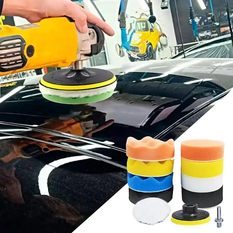 Car Polishing Pad Kit Car Polisher Pads With Drill Adapter Car Waxing Pads Sponge And Wool Polishing Pad Set For Car Polisher