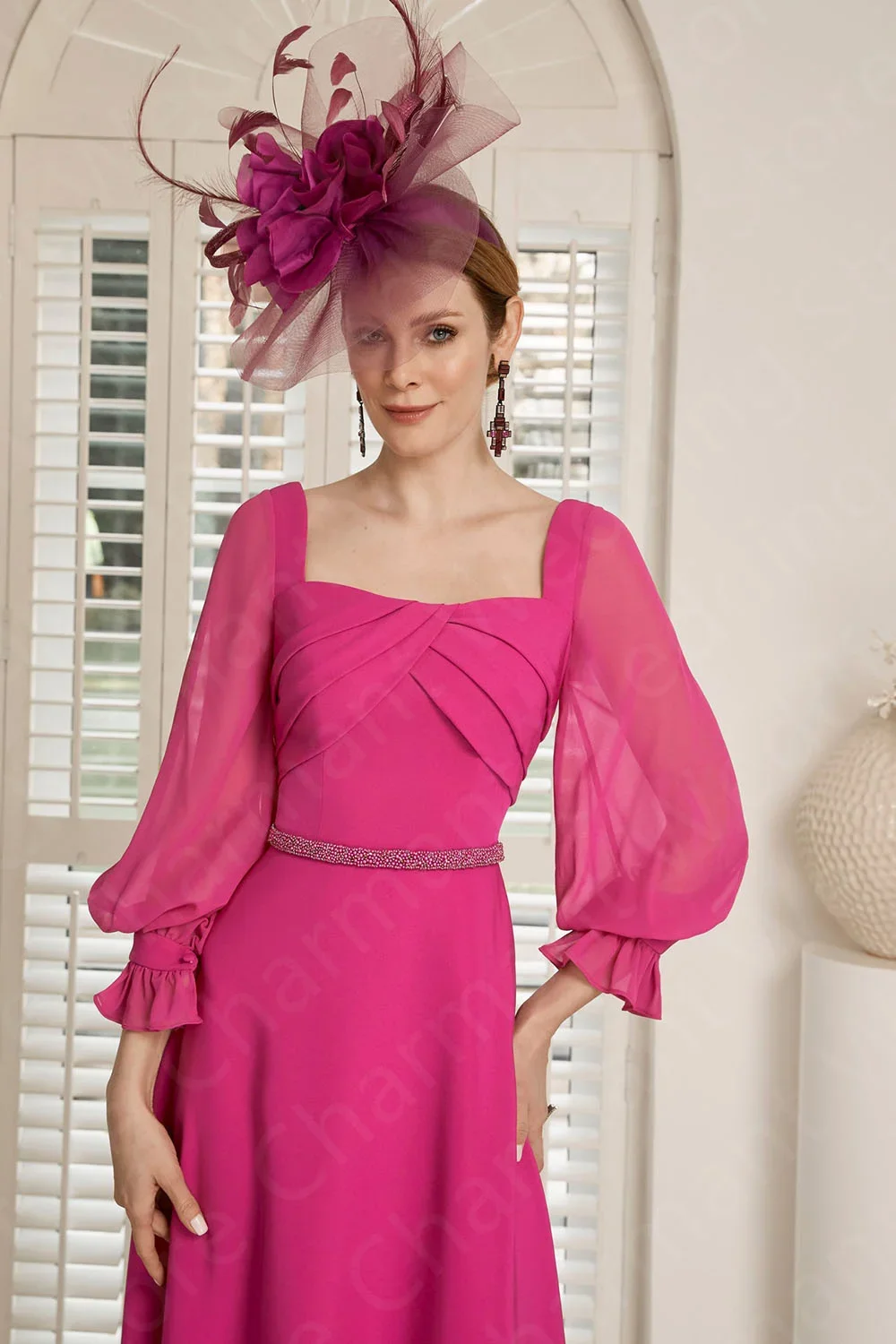 New Arrival Mother of the Bride Dresses Magenta Square Neckline Mother Gowns 2024 Mid Calf Length Wedding Party Dresses Short