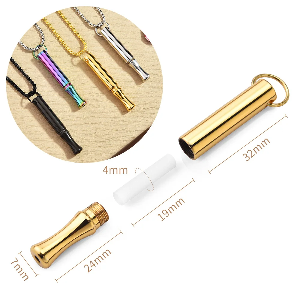 Whistle Mindfulness Breathing Necklace Breathing Resistance Stainless Steel Breathwork Meditation Necklace Auxiliary Round Tube