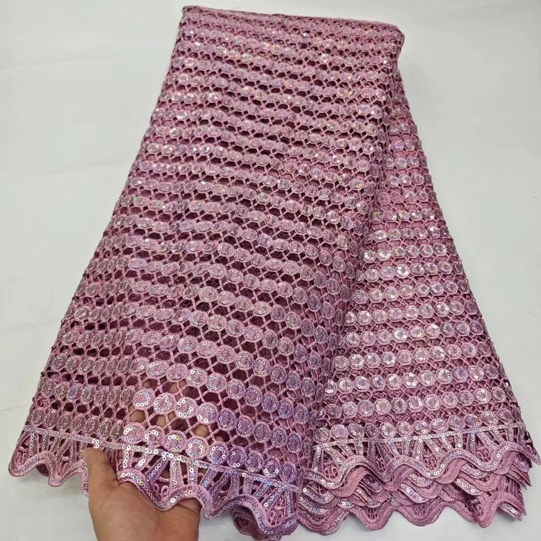 

Guipure Lace Fabric African Cord Lace Fabric With Sequins Nigerian Lace Fabric Water Souble Lace 5 Yards For Party Dress