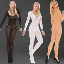 Porn Solid Color Sexy Bodystockings Thigh High Stockings See Through Open Crotch Bodysuit Erotic Costumes Women Secret Lingerie