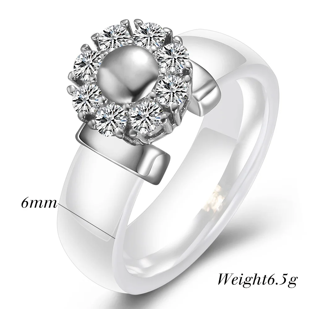 Luxus Sonnenblume Zirkon Keramik Ring Für Frauen Mädchen Titan Stahl Metall Finger Schmuck Zubehör Geschenk Schwarz Weiß Farbe