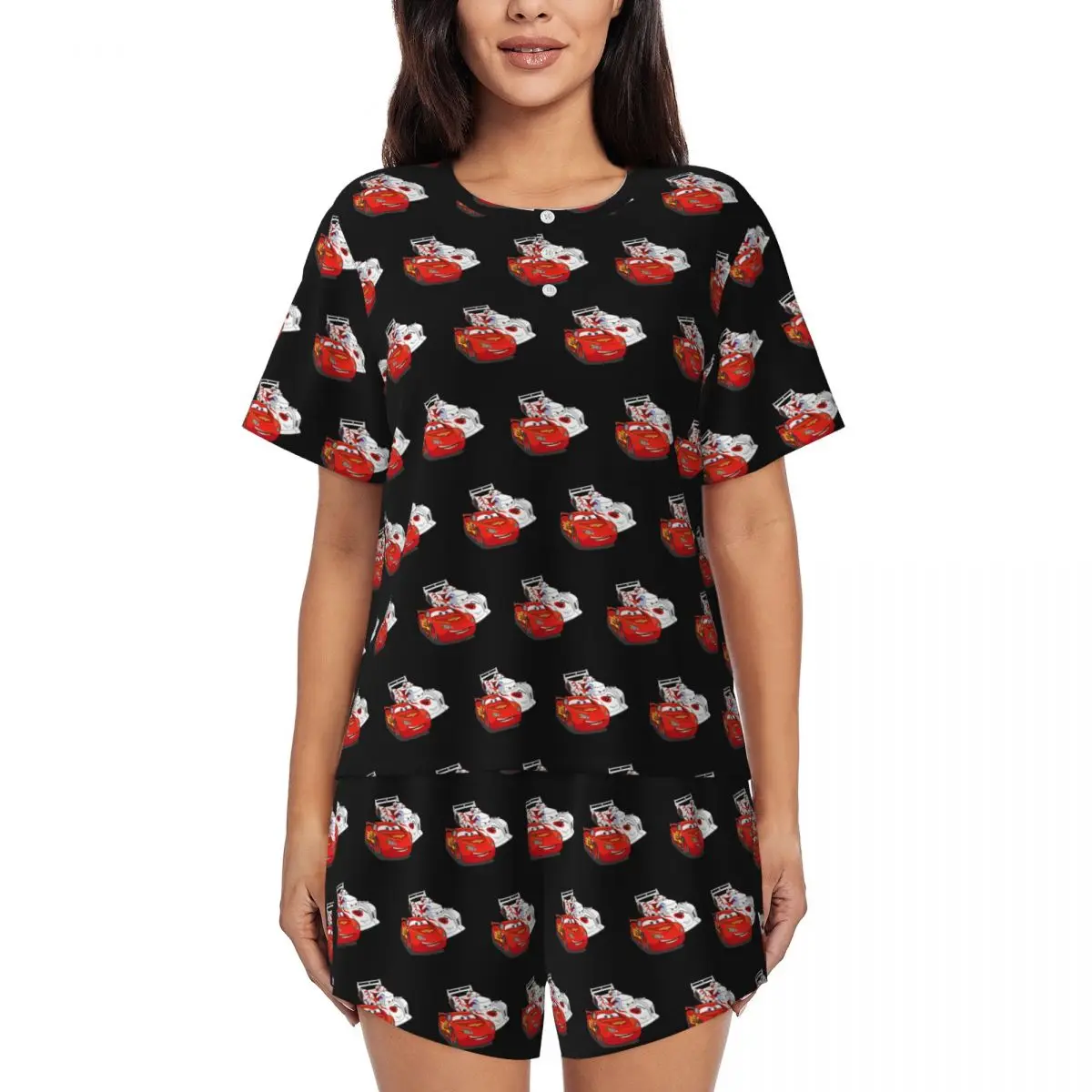 

Custom Cars Cartoon Lightning Mcqueen Pajamas Set Women 2 Piece Short Sleeve Sleepwear Loungewear PJ Shorts Sets