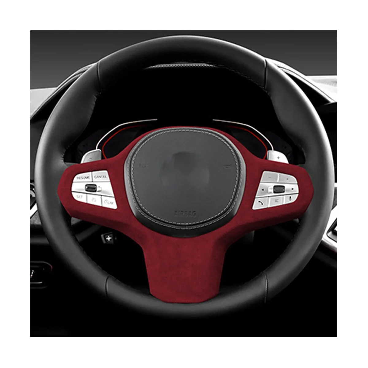 For 19-22 BMW X5 Suede Leather Steering Wheel Panel Stickers Red