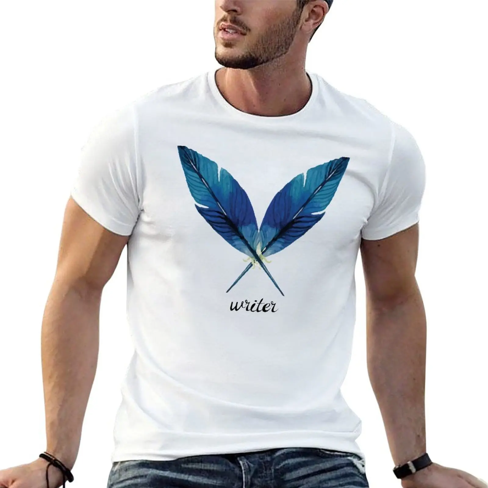 Writer! Blue Feathers T-Shirt Personalized t-shirt tees sweat shirts, men