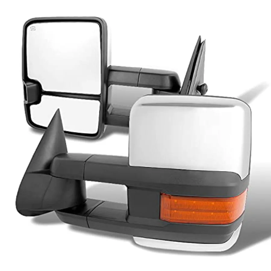 

Fit 2003-2007 Silverado Sierra 1500 2500 3500 Power Extendable LED Amber Signal Towing Side Mirror Pair with Chrome Cover for E