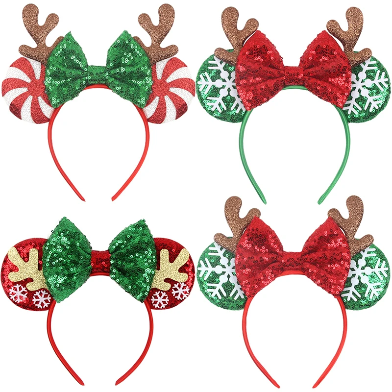 

Disney Mickey Mouse Ear Christmas Elk Horns Headbands for Kids Girls Adult Reindeer Hairbands Women Antlers Bow Hair Accessories