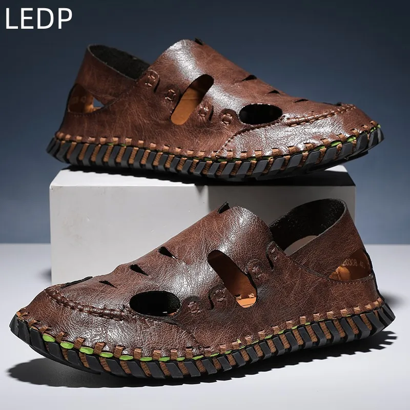 Sandalias informales hechas a mano para hombre, zapatos antideslizantes transpirables y resistentes al desgaste, cómodos y a la moda, para primavera y verano