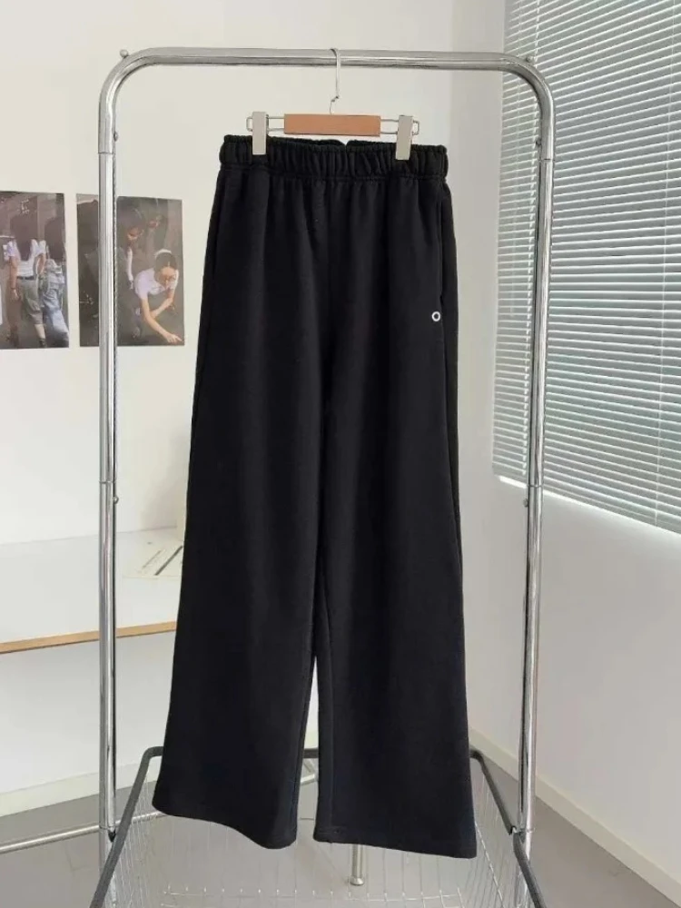المرأة Sweatpants مرونة عالية الخصر الأسود الرياضة مستقيم بنطلون القطن فضفاض 2026 الخريف الشتاء رشاقته بناطيل تدفئة النساء #4
