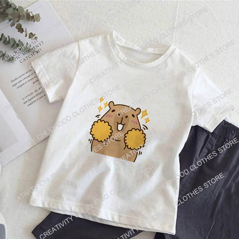 Capybara Children T-Shirts Kids Tee Shirt Cartoons Kawaii Casual Clothes Anime for Boy Girl Tops Short Sleeve Clothing