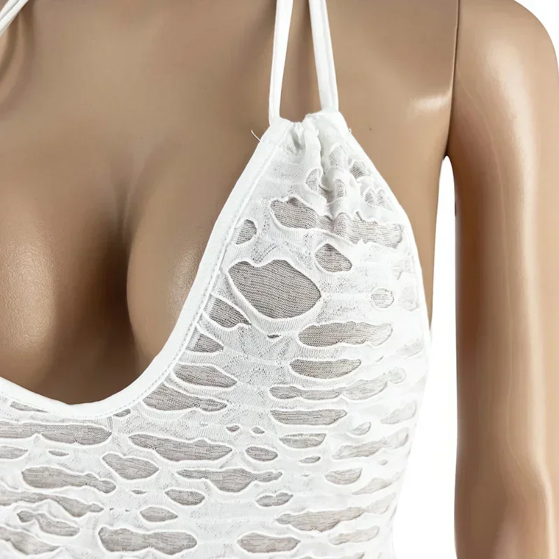 Guwu-女性の背中の開いたメッシュミディペンシルドレス,ハイサイドスリット,ホルターネック,セクシー,ナイトクラブ,イブニングパーティー