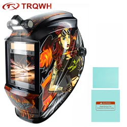 Welding Helmet Auto Darkening with LED Light Large View Solar Powered True Color Welding Hood 4 Arc Sensor Wide Shade 4/5-9/9-13