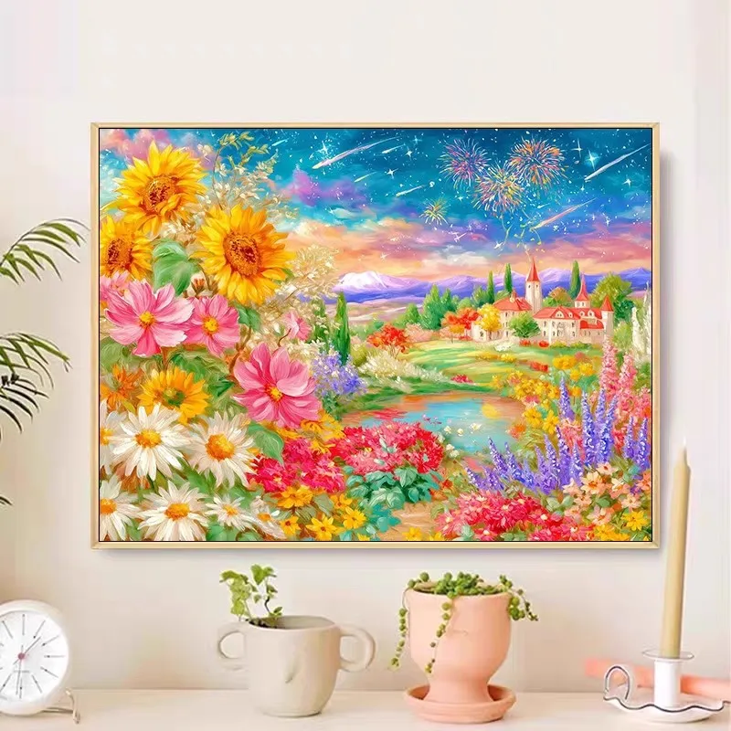 

9ct 60x80cm Flowers Manor Embroidery DIY Chinese Style Printed Kits Cross Stitch Needlework Set Home Decor Crafts