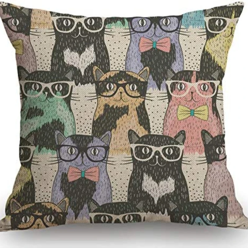 

Funny Cats Pillow Cover Cute Cats Pet Pillowcase for Pillow Farmhouse Decorative Pillow Case for Sofa Bed Couch Home Decor 45x45