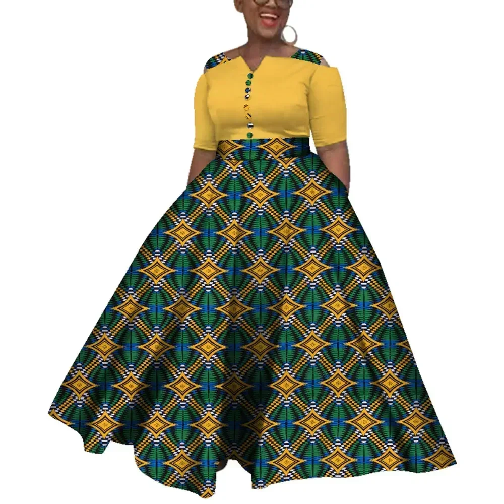 Dashiki Afrikanische Kleider Für Frauen Bunte Tägliche Hochzeit Größe S-6XL Afrikanische Kleider Für Frauen Knöchellangen Kleid WY3853