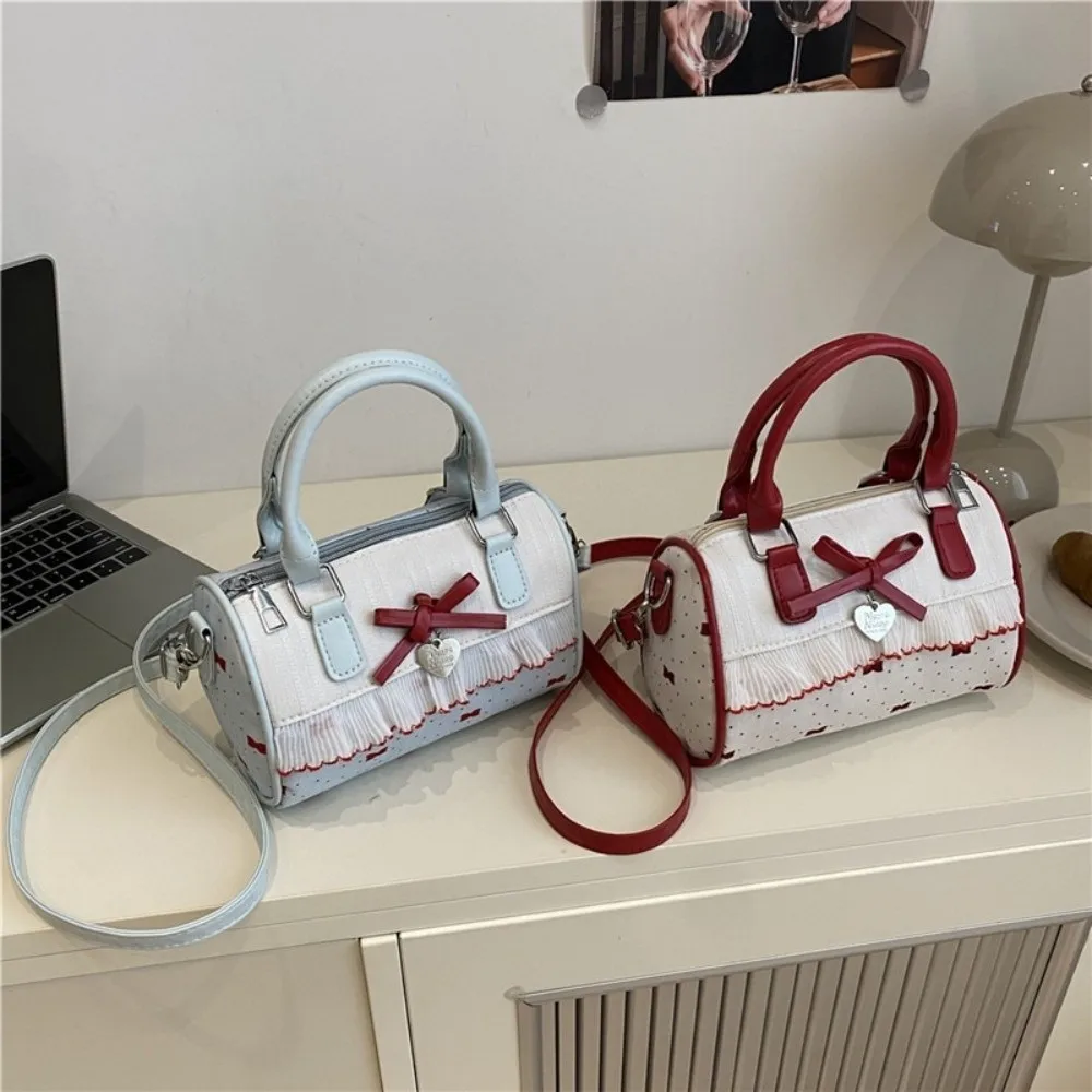 بو الجلود لوليتا حقيبة كروسبودي كشكش تصميم نقطة نمط بو الجلود حقيبة يد الحلو القوس وسادة شكل واحد الكتف حمل