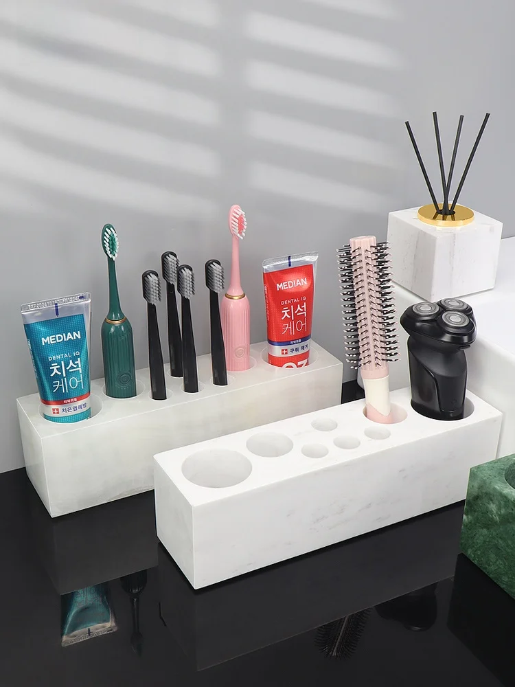 

High-End Marble Toothbru Holder Tootaste Cup Organizer No-Punching Required Multi-Functional Batoom Set