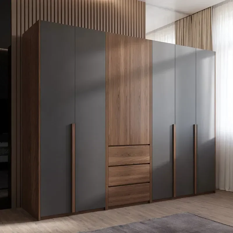 Modern Design Bedroom Wardrobe Storage Solid Wood Wardrobe Light Luxury Clothes Wooden Combination For 3 Doors Wardrobe